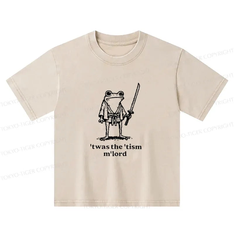 Kyoto-Lion Focused Samurai Frog Kids Washed T-Shirt