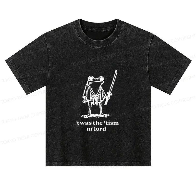Kyoto-Lion Focused Samurai Frog Kids Washed T-Shirt