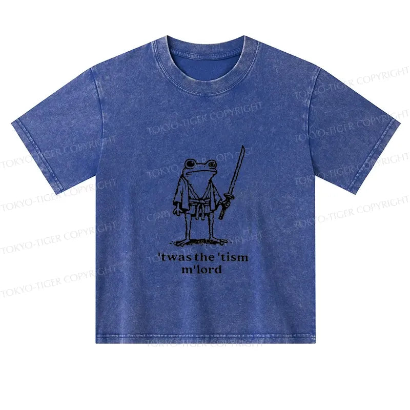 Kyoto-Lion Focused Samurai Frog Kids Washed T-Shirt