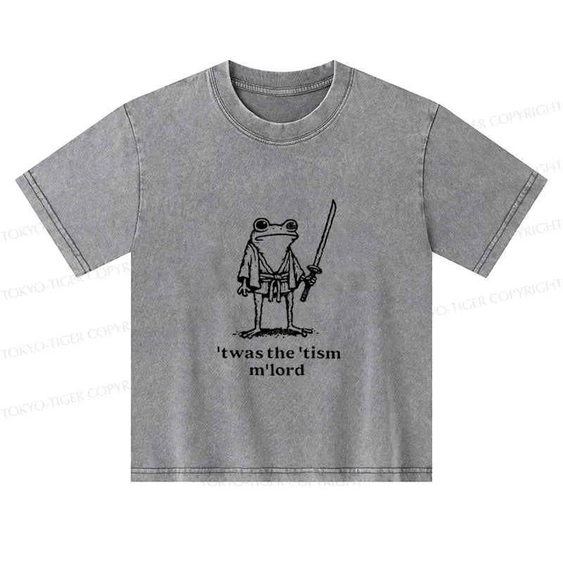 Kyoto-Lion Focused Samurai Frog Kids Washed T-Shirt
