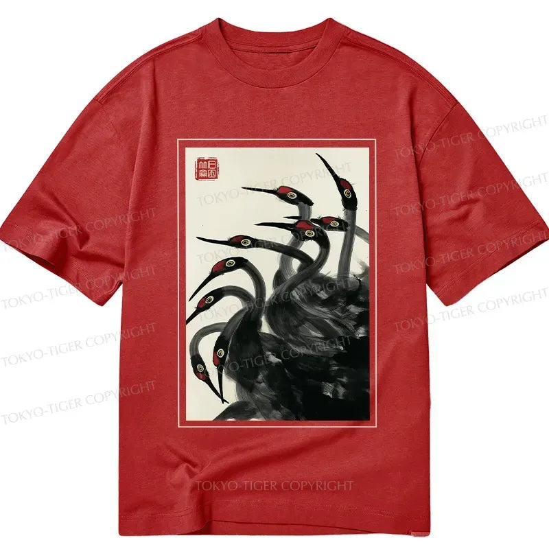 Japanese Retro Crane T-Shirt for Gift