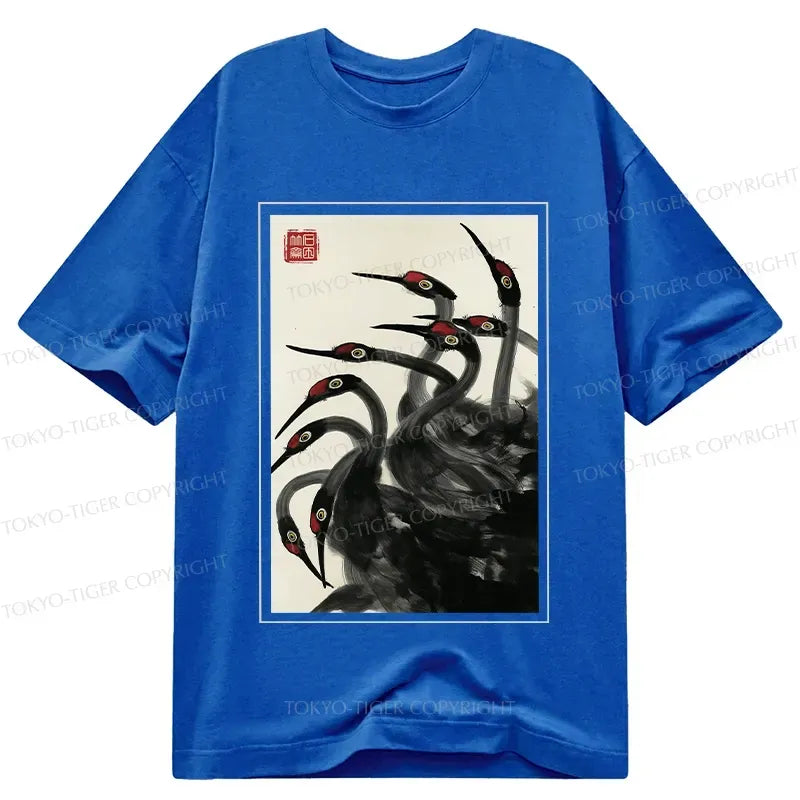 Japanese Retro Crane T-Shirt for Gift