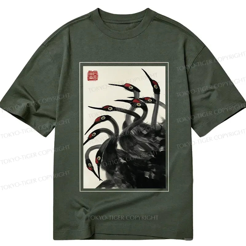 Japanese Retro Crane T-Shirt for Gift
