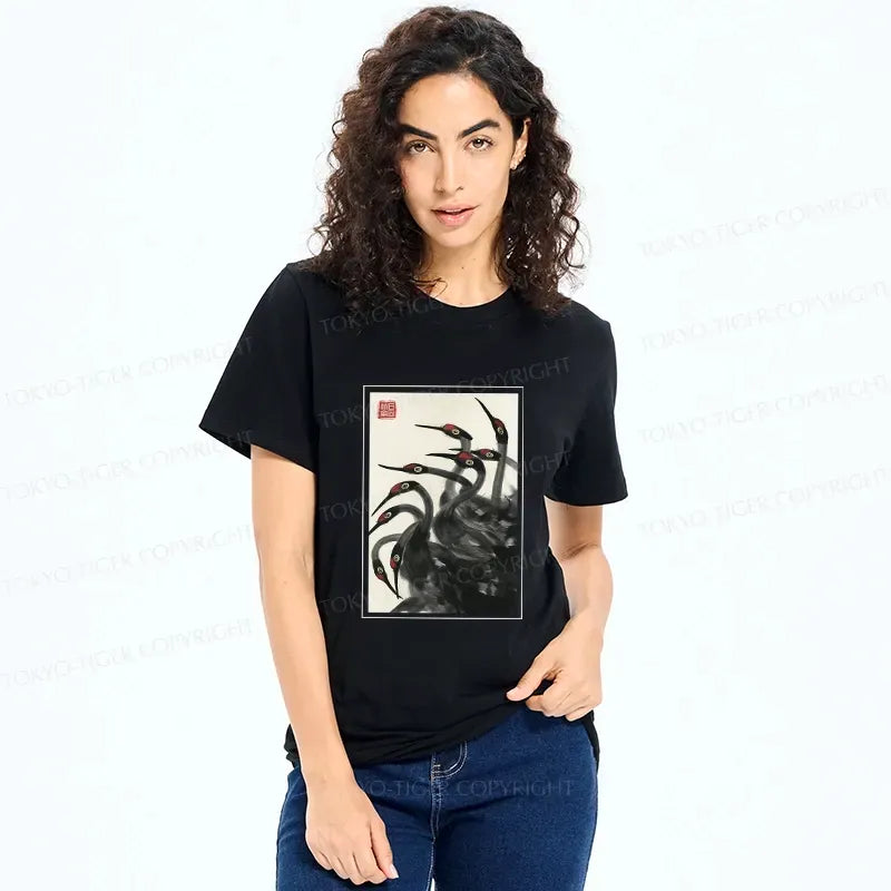Japanese Retro Crane T-Shirt for Gift
