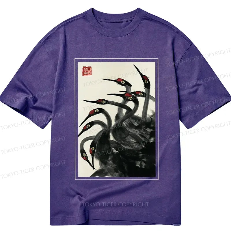 Japanese Retro Crane T-Shirt for Gift