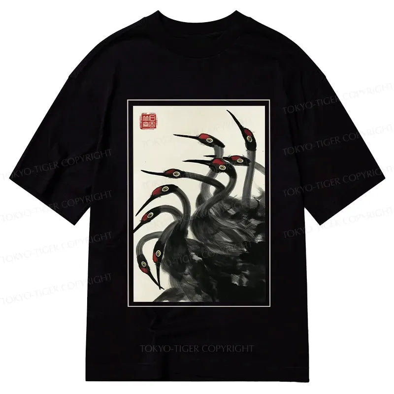 Japanese Retro Crane T-Shirt for Gift