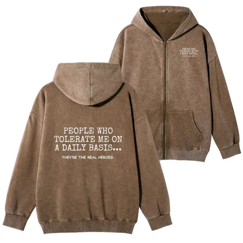 Kyoto Lion Washed Zip Hoodie for Daily Wear