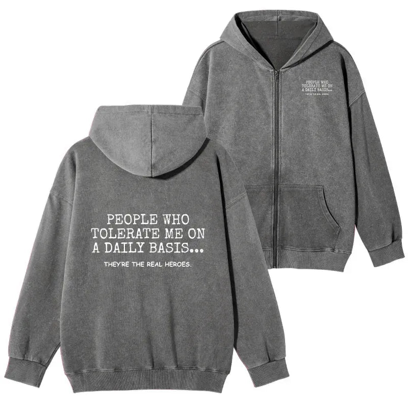 Kyoto-Lion Anyone Who Puts Up With Me Is A Hero Washed Zip Hoodie