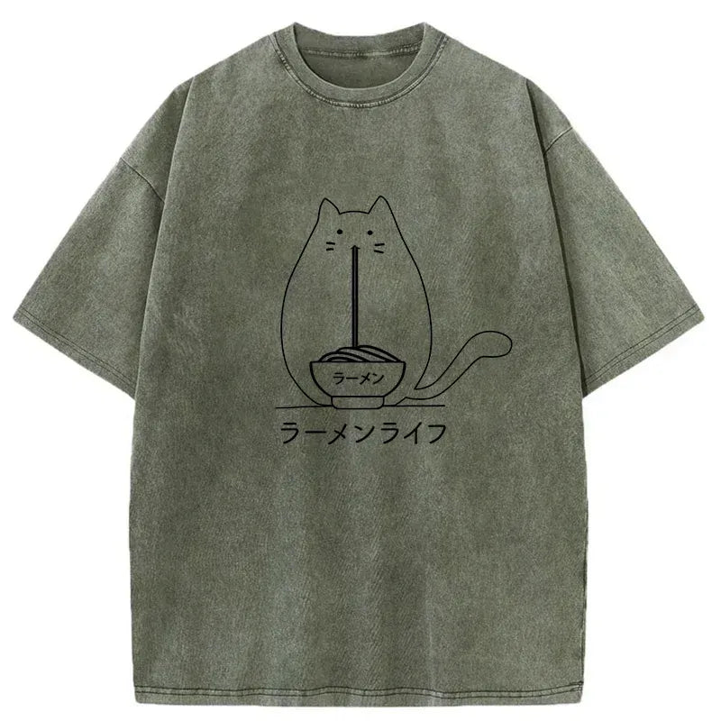 funny japanese cat eating ramen t-shirt