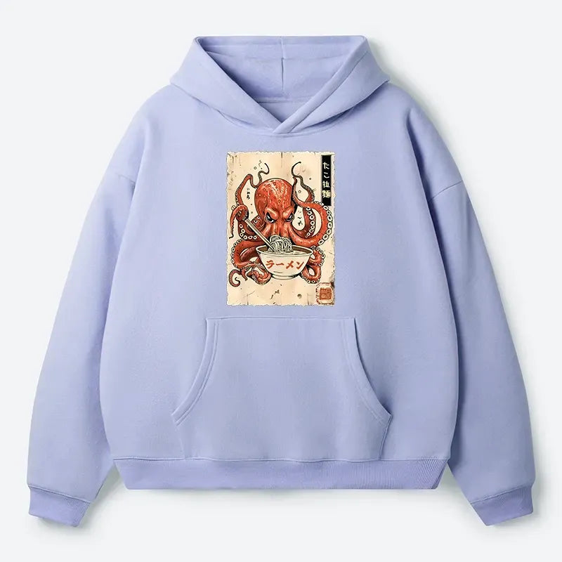 Kyoto-Lion Retro Octopus Eating Ramen Adult Fleece Hoodie