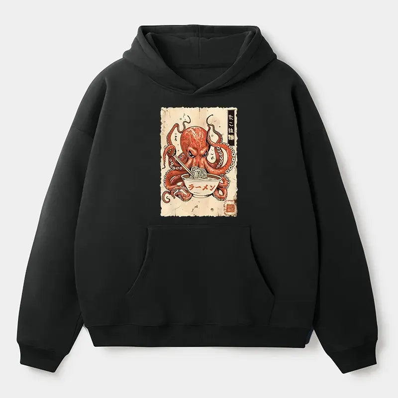 Kyoto-Lion Retro Octopus Eating Ramen Adult Fleece Hoodie