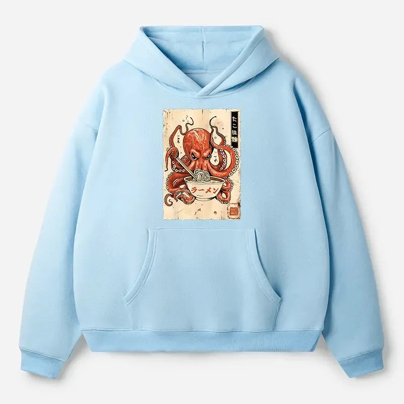 retro octopus eating ramen hoodie
