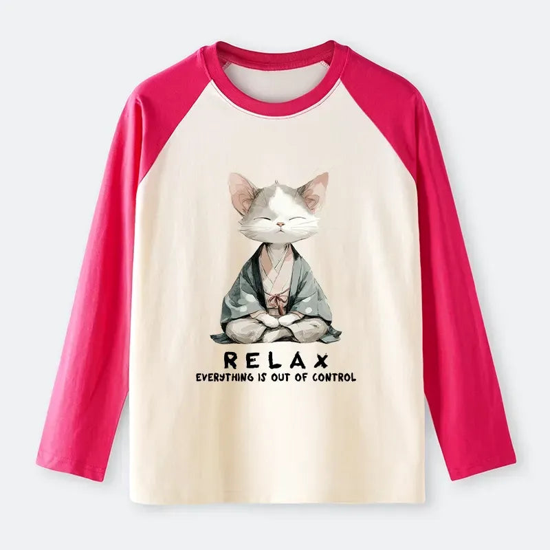 Kyoto-Lion Zen Cat Relaxation£¬Everything's Out Of Control Raglan Long Sleeve T-shirt