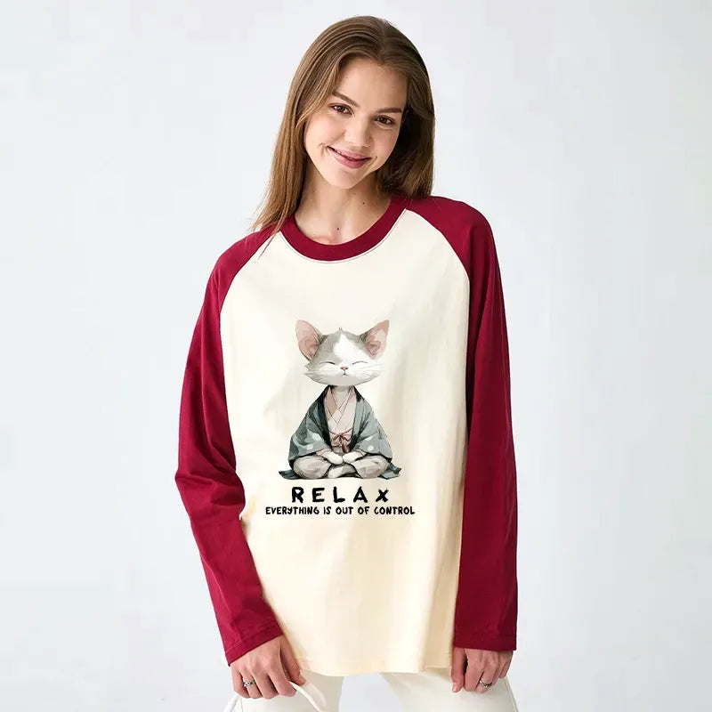 Kyoto-Lion Zen Cat Relaxation£¬Everything's Out Of Control Raglan Long Sleeve T-shirt