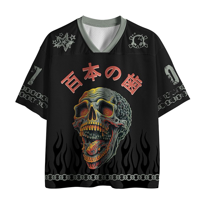 Japanese Skull Mesh Jersey for Streetwear
