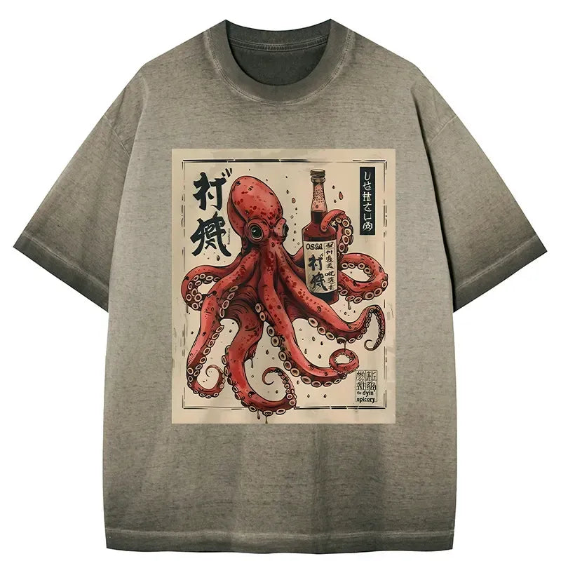 Kyoto-Lion Osaka Sak¨¦ Octopus Gradient Washed T-Shirt