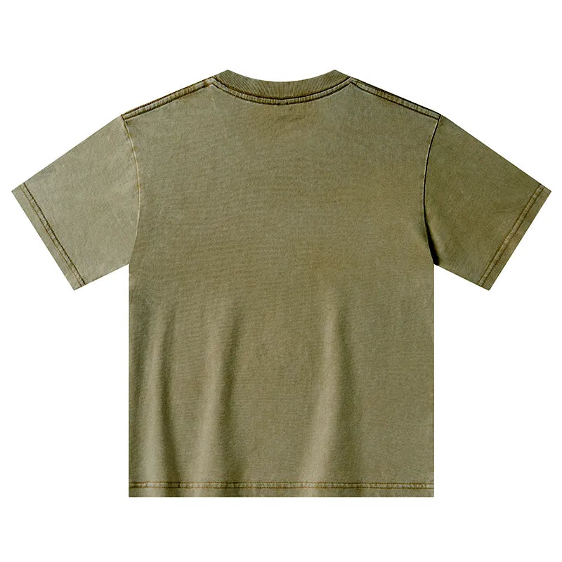 Kyoto-Lion Shiny Blue Flower Warm Golden Background Kids Washed T-Shirt