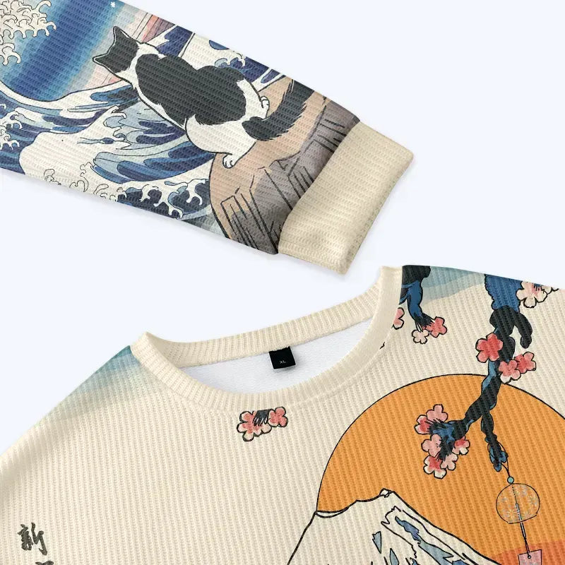 japanese cat great wave christmas sweatshirt holiday special