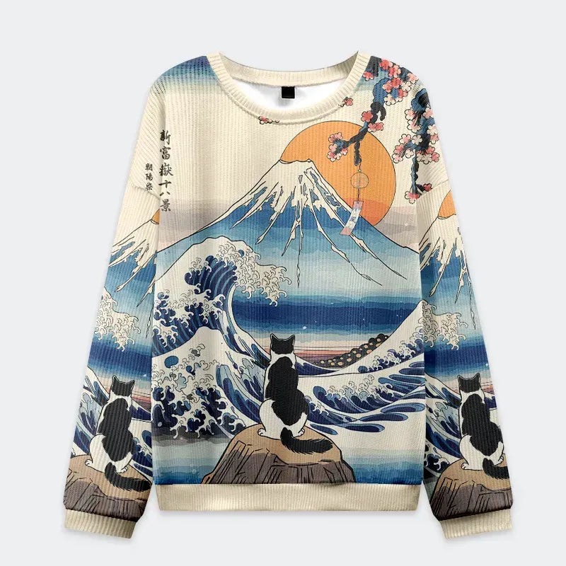 japanese cat great wave christmas sweatshirt holiday special