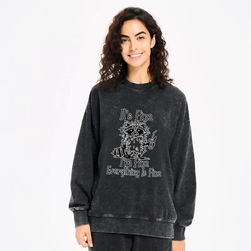 Kyoto-Lion Raccoon Fine Meme Washed Sweatshirt