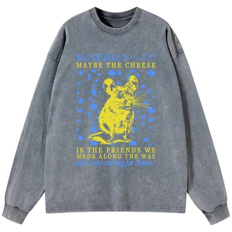 Kyoto-Lion My Friend Is Cheese Washed Long Sleeve T-Shirt
