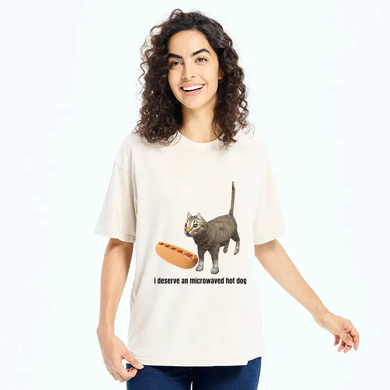 Kyoto-Lion Microwaved Hot Dog Washed T-Shirt