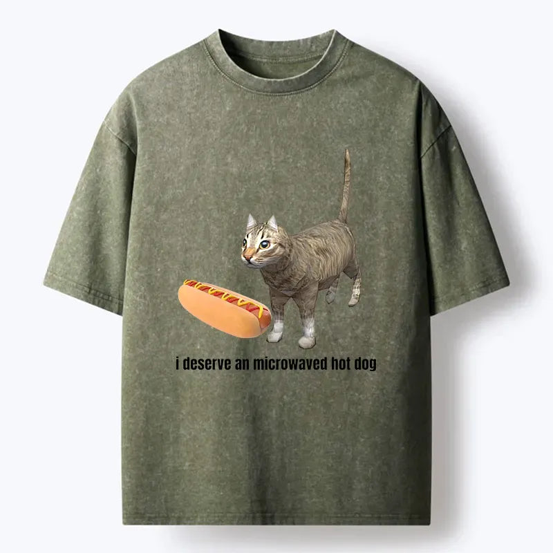 Kyoto-Lion Microwaved Hot Dog Washed T-Shirt