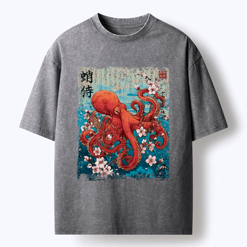 Japanese Samurai Washed T-Shirt for Men