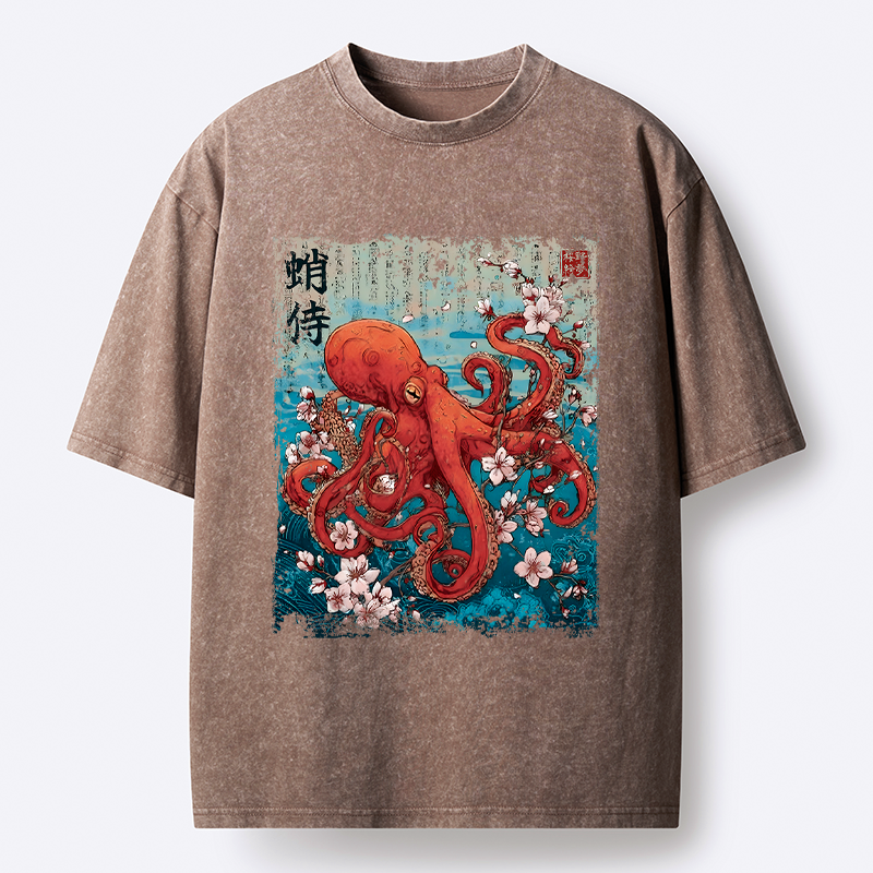 Japanese Samurai Washed T-Shirt for Men
