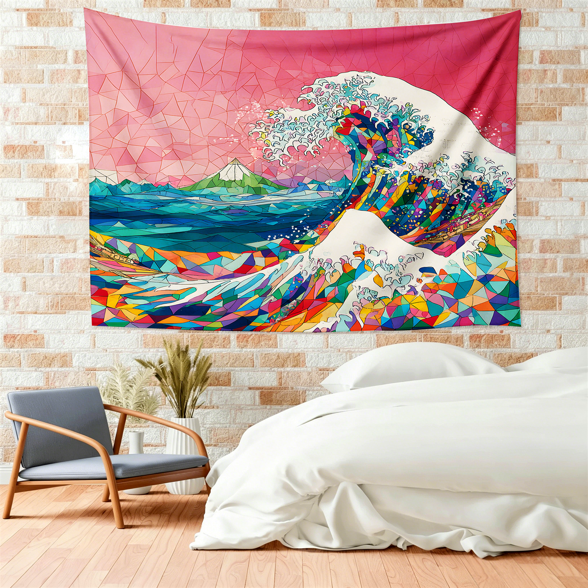 Kyoto-Lion Colorful Prismatic Wave Tapestry