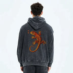 Kyoto-Lion Retro Gecko Funny Washed Zip Hoodie