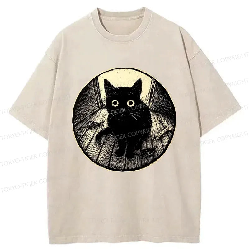 Japanese Black Cat Washed T-Shirt