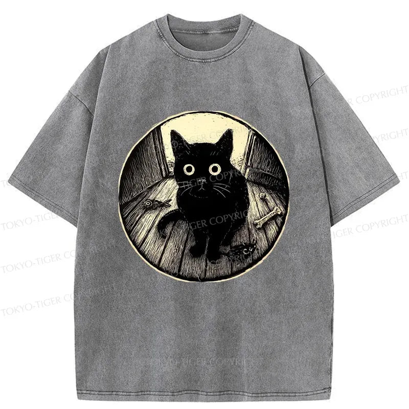 Japanese Black Cat Washed T-Shirt