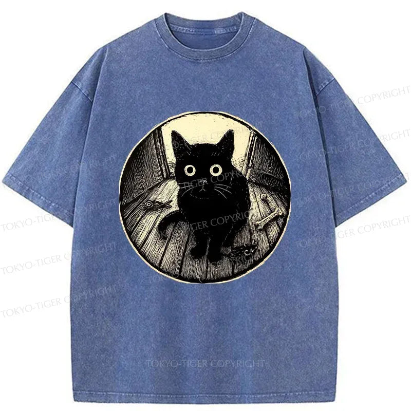 Japanese Black Cat Washed T-Shirt