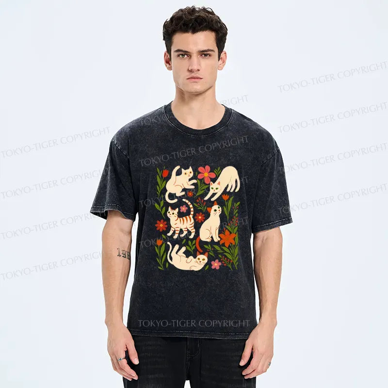 Japanese Retro Cats T-Shirt for Daily Wear