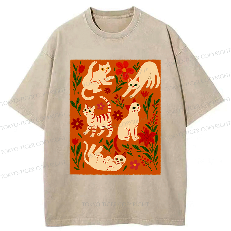 Japanese Retro Cats T-Shirt for Daily Wear