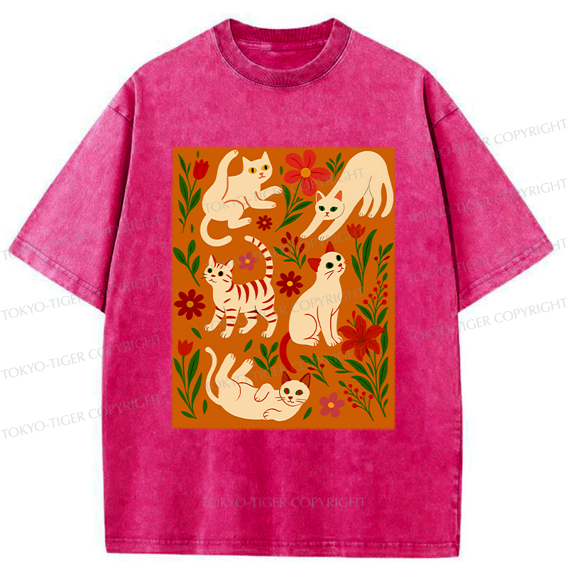 Japanese Retro Cats T-Shirt for Daily Wear
