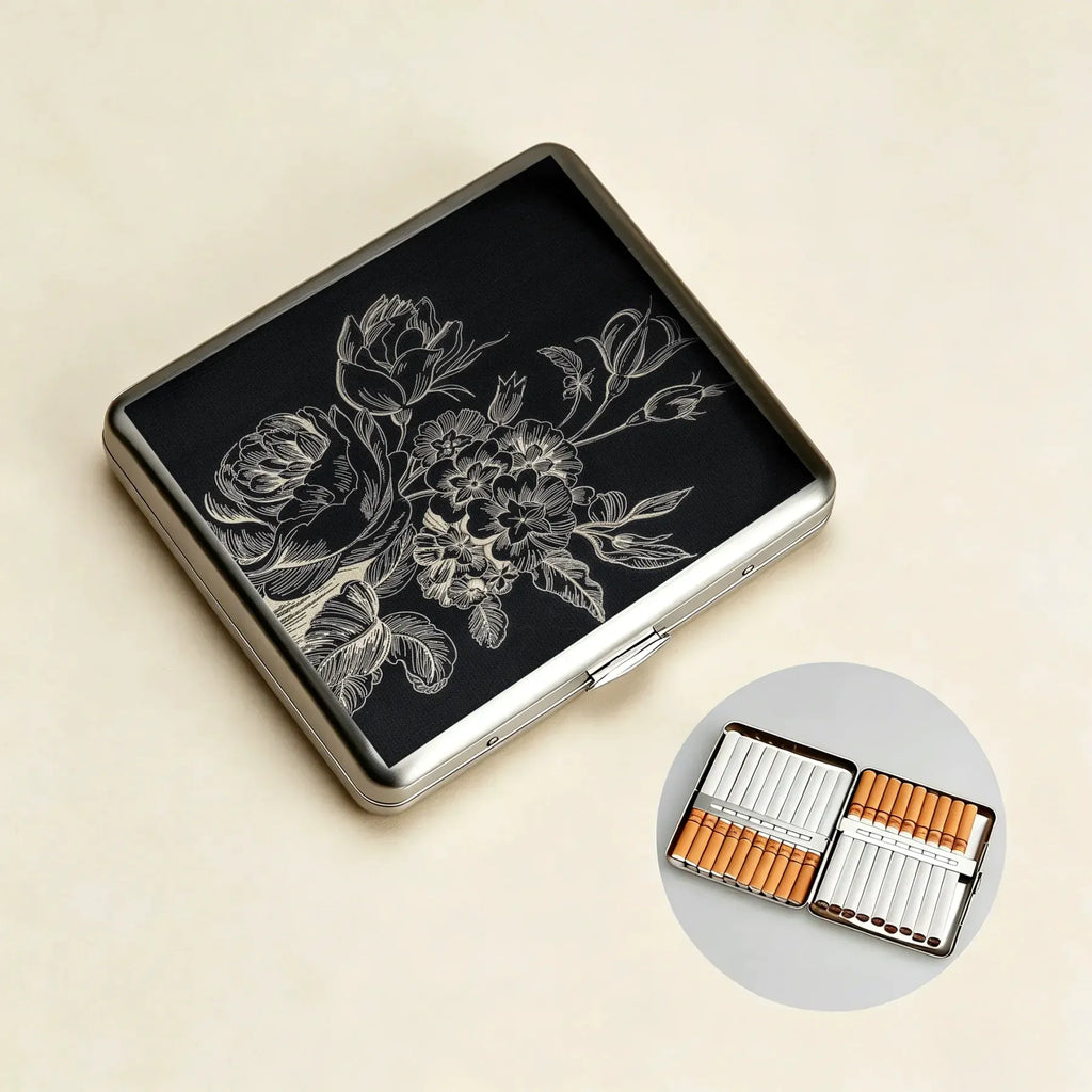 Kyoto-Lion Monochrome Floral Elegance Cigarette Case