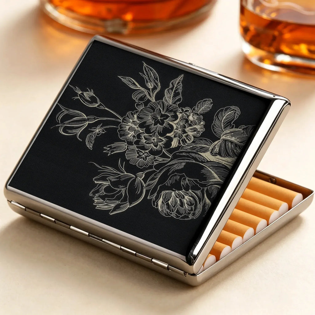 Floral Stainless Steel Cigarette Case for Travel