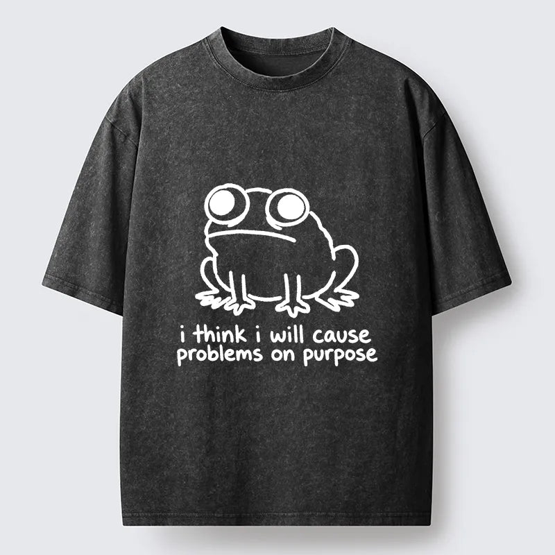 Kyoto-Lion Funny Frog Quote Washed T-Shirt