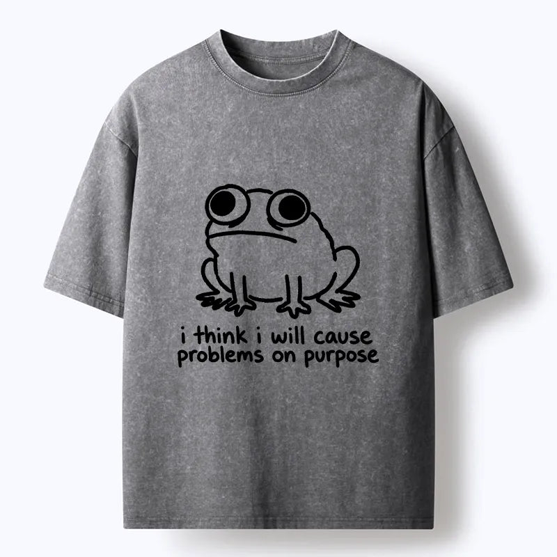 Kyoto-Lion Funny Frog Quote Washed T-Shirt