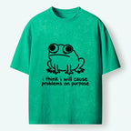 Kyoto-Lion Funny Frog Quote Washed T-Shirt