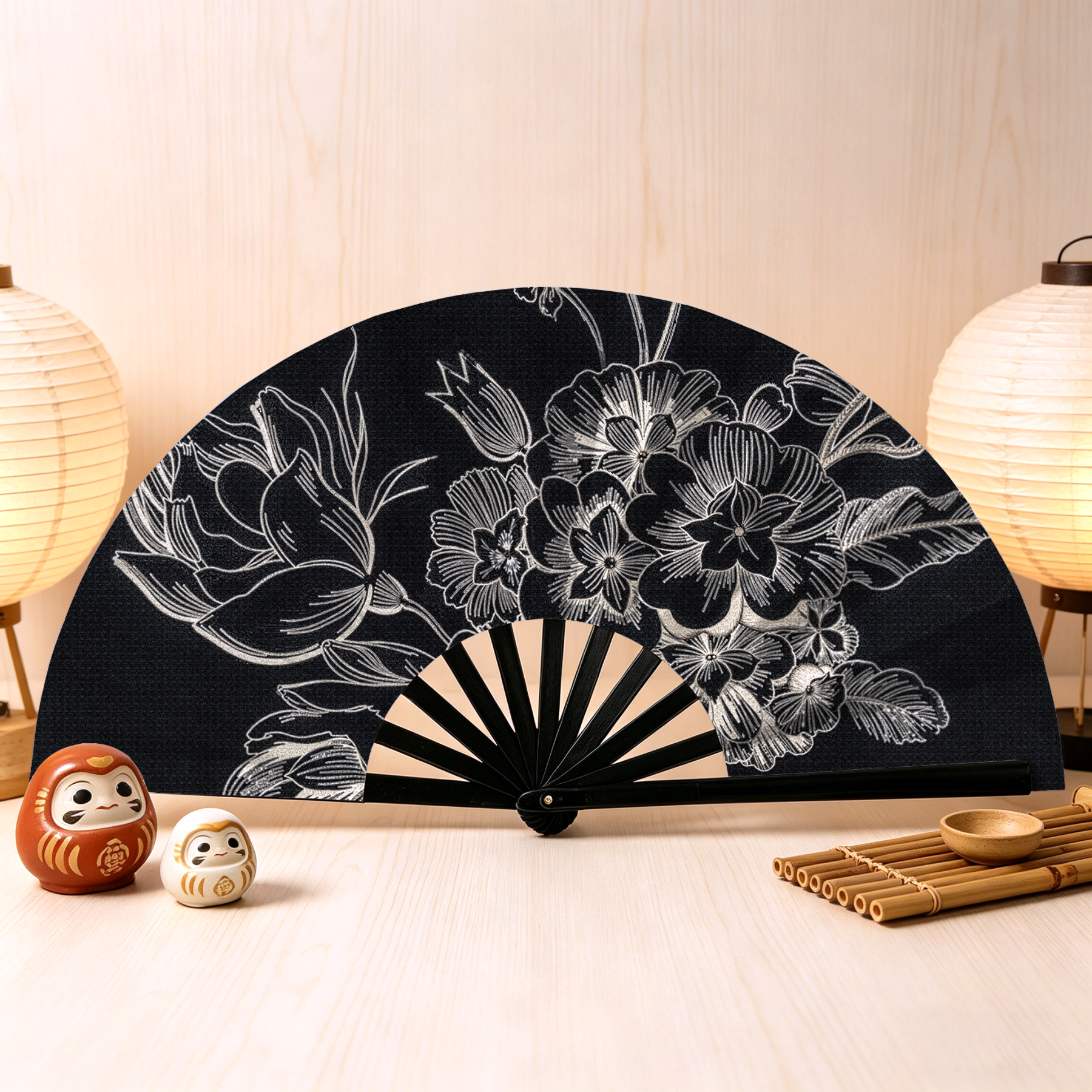 vintage Kyoto lion hand fan design