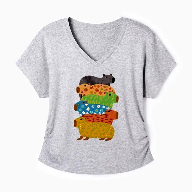 Kyoto-Lion Colorful Capybaras Modal Dolman Sleeve T-Shirt