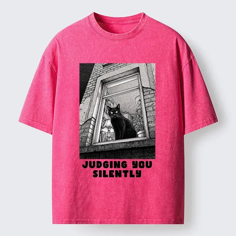 Kyoto-Lion The Judging Black Cat Washed T-Shirt