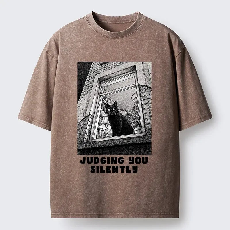 Kyoto-Lion The Judging Black Cat Washed T-Shirt