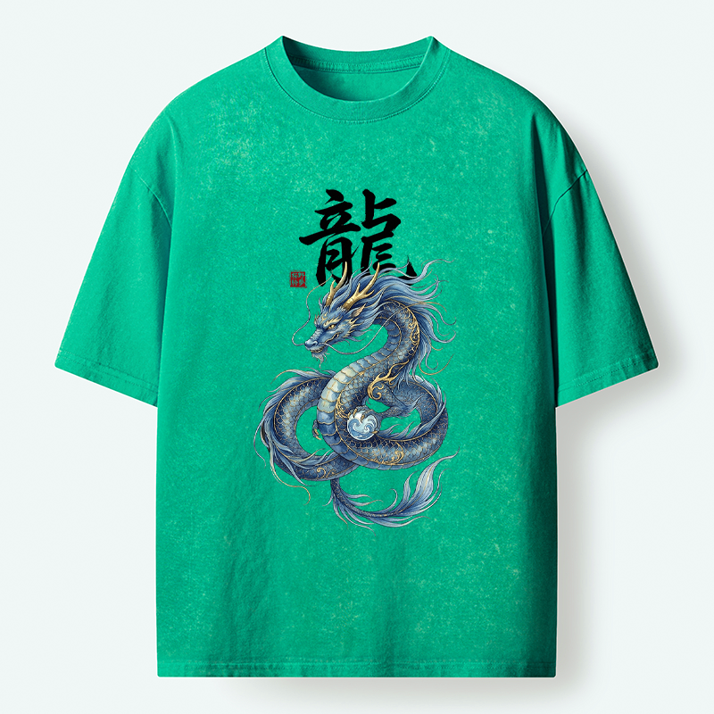 Kyoto-Lion Mythic Blue Dragon Washed T-Shirt