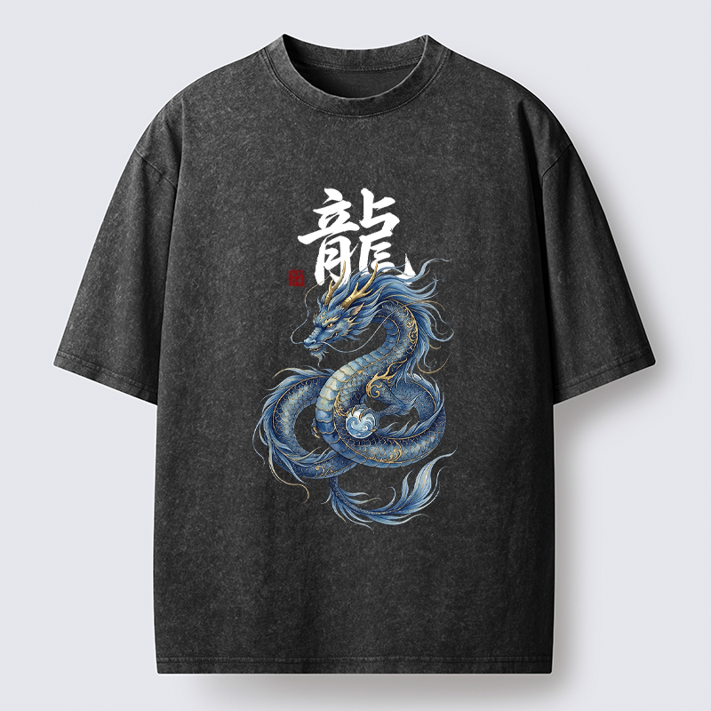 Kyoto-Lion Mythic Blue Dragon Washed T-Shirt