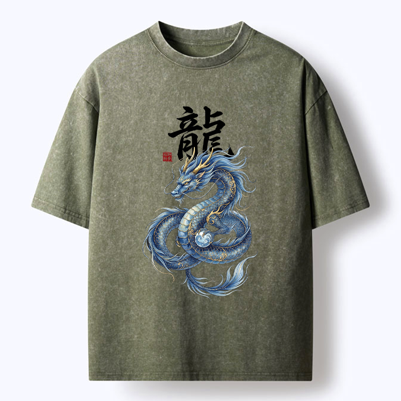 Kyoto-Lion Mythic Blue Dragon Washed T-Shirt