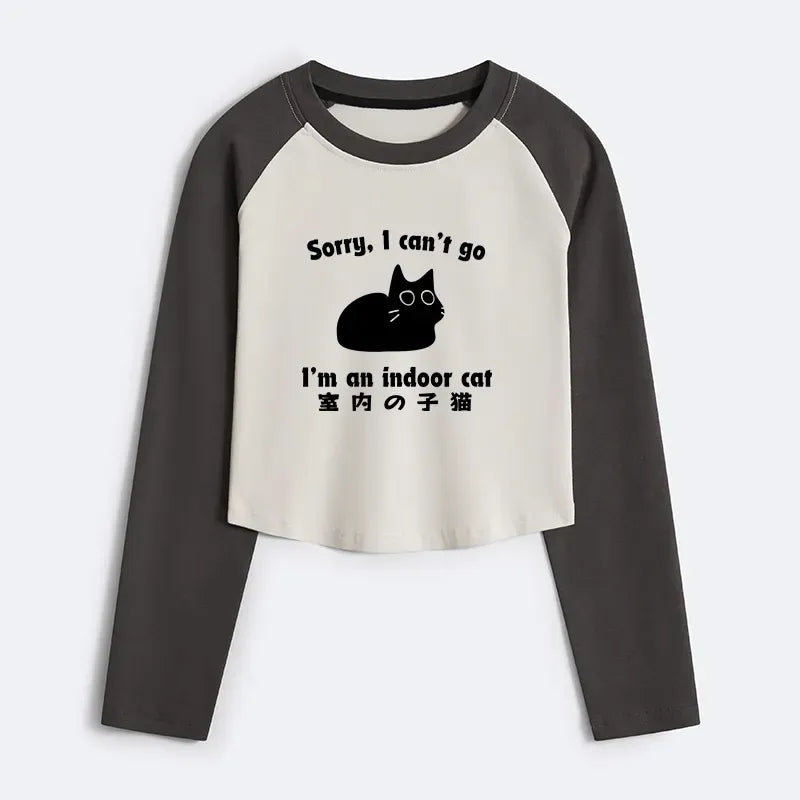 Kyoto-Lion Indoor Kitten Women's Crop Raglan T-Shirt